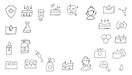 mask. skin. face. facial skin care. mask. clean skin. gel. oil. fabric mask. clay. structure. vector. frame. poster. doodle. postcard. sticker. colored. chemistry. natural. fat. rash.