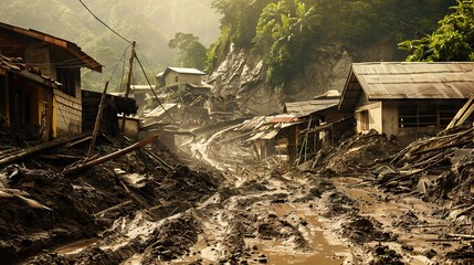 Apocalyptic city scene of city ruins, digital illustration. AI generated illustration