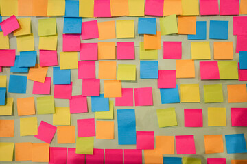 Colorful sticky note or paper note on wallpaper background. Pattern, Texture, Decoration Theme. Business concept.