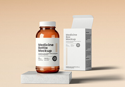 Medicine Bottle with Box Mockup