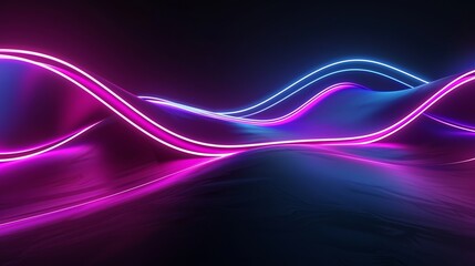Naklejka premium Neon lights creating abstract wavy shapes background