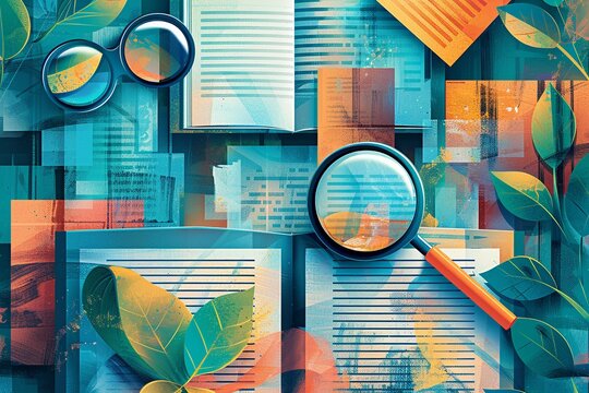 This illustration depicts the seamless integration of RFP text into an unfolding document. Magnifying glasses hover over different sections, symbolizing detailed examination and exploration of proposa