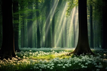 Spring forest landscape sunlight outdoors.