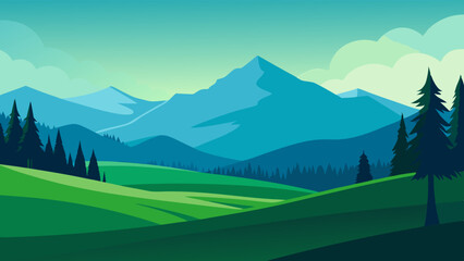 Nature landscape background with green grass and trees vector illustration 