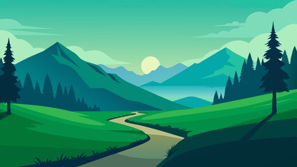 Nature landscape background with green grass and trees vector illustration 