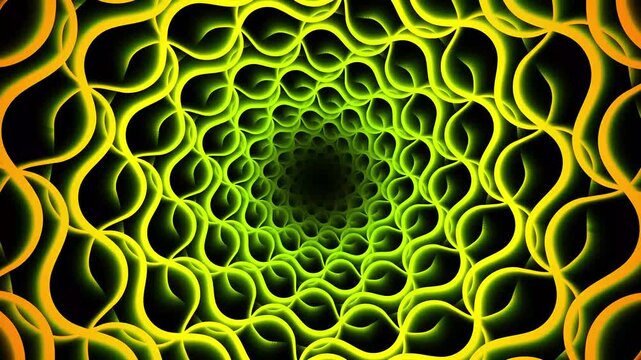 Abstract green and orange pattern tunnel animation
