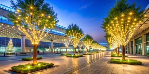 Trees illuminated with light bulbs in Incheon Airport AI Generative