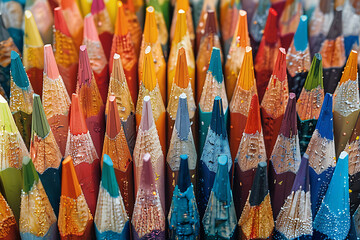 group of colored pencils on white background