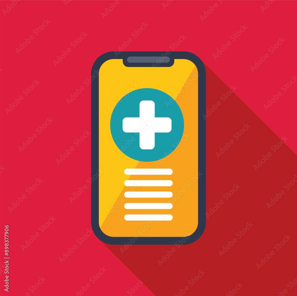 Wall mural Mobile phone showing medical app with cross symbol for healthcare, online doctor consultation concept