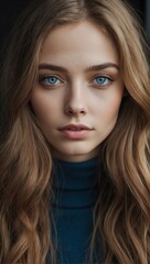 Naklejka premium Portrait of a beautiful young woman with long hair looking into the camera
