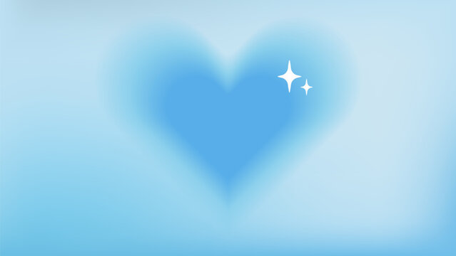 Blue y2k heart bg. Abstract aura love minimal background with sparkle. 2000s aesthetic romantic banner for valentine day event. Dreamy 90s header cover for sale or party promotion illustration