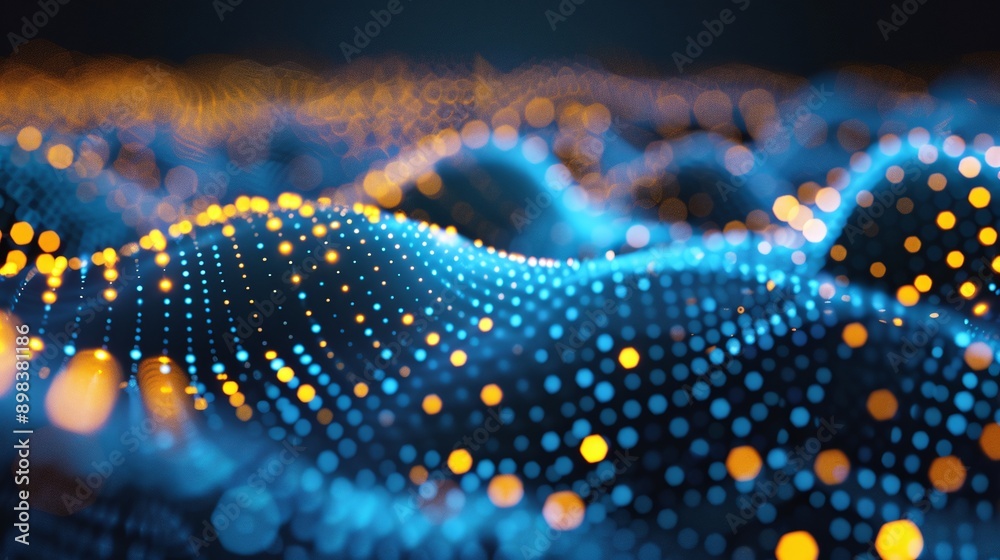 Wall mural the theme of technology digital wave background consists of beautiful motion waving dots texture and