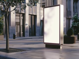 A digital billboard on a city sidewalk.