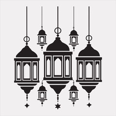 Ramadan lanterns silhouette simple and clean flat line art lamp on white background