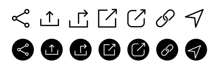 Share arrow buttons collection. social media share image or file vector symbol. share icons.