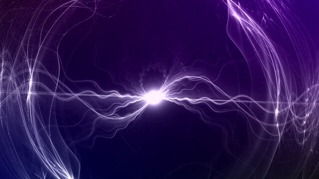 energievoller leuchtender Lichtschweif, Blitz, Energie, Reaktion, Spannung, Technik, Wissenschaft, Elektrizit&auml;t, Dynamik, wolkenf&ouml;rmig, futuristisch, Design, Hochspannung, Energieversorgung, violett
