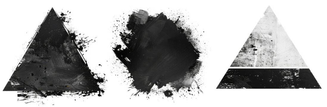 Brutalist Minimal Abstract Shapes     Distressed Triangle, Coarse Blotch, Clean Rectangle cut out PNG on transparent