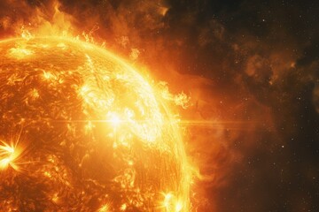 Obraz premium The fiery energy of a solar flare erupting from the sun's surface.