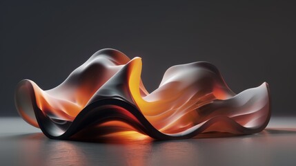 Abstract orange and black shape glowing from within on dark background