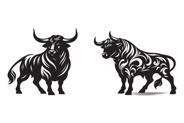 Fototapeta premium bull set black silhouette vector illustration white background - Generative AI