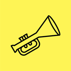 simple trumpet icon, line vector isolated on yellow background. trendy and modern design