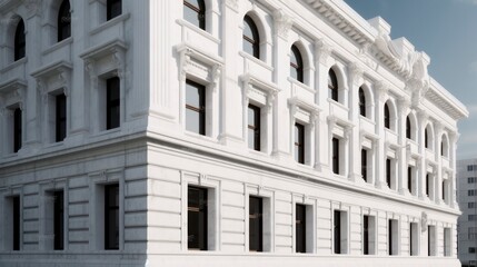 Close-up of the facade of a building with white columns.