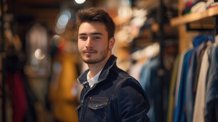 Fototapeta premium Portrait of a smiling male shopping assistant in store