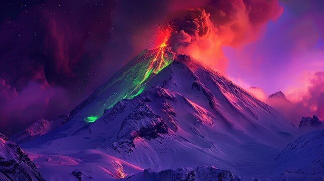 Erupting Volcano with a Dramatic Night Sky