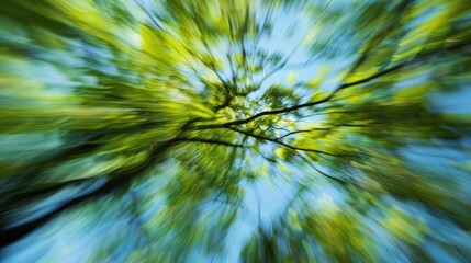 Obraz premium Blurred green tree branch against sky in abstract