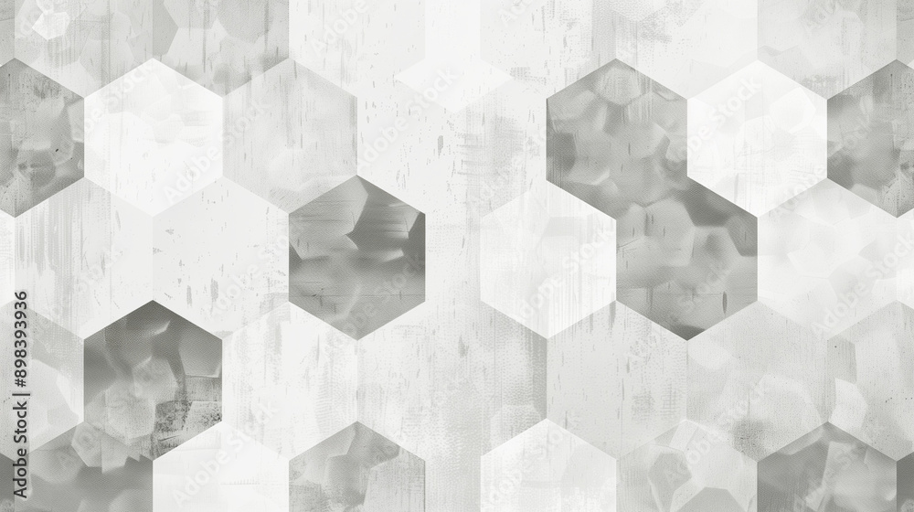 Poster a light grey background with hexagon patterns in light grey and dark grey tones.
