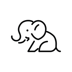 Simple and minimal elephant line art logo illustration. Modern vector line icon isolated on white background.