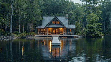 A serene lake house with a dock, perfect for relaxation
