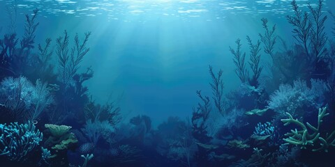 Obraz premium Vibrant coral reef under sunlit water, teeming with marine life. Ideal for scuba and snorkel enthusiasts.