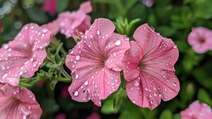 Pink Petunias with Dew Drops