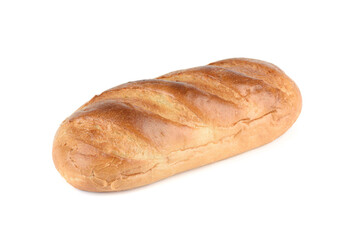 A loaf of white bread with a crispy crust on a white background.