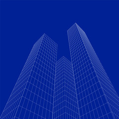 3D Perspective. Office buildings. Abstract vector modern background. Blueprint.