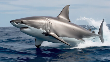 Great White Shark in Open Ocean