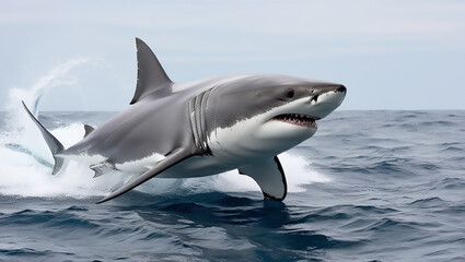 Fototapeta premium Great White Shark in Open Ocean