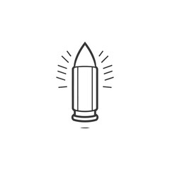 Black and White Line Art of a Bullet with Rays of Light Behind It