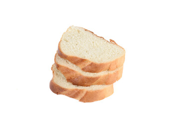 Three slices of white bread isolated on white background.