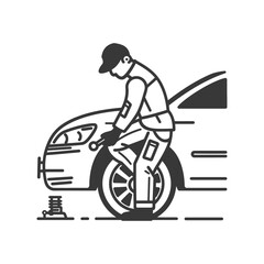 Mechanic Working on a Cars Tire with a Wrench