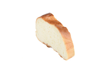 Slice of fresh white bread isolated on white background.