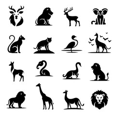 A collection of animal silhouettes. including a giraffe. lion and elephant
