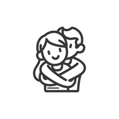 Line art illustration of a couple hugging