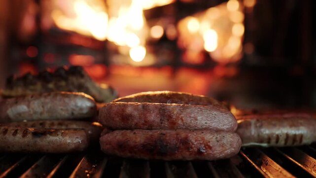 chorizos crillos cooking in a restaurant grill