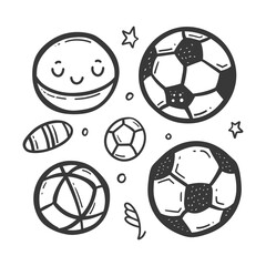 Obraz premium Hand drawn doodle of various balls and a smiling ball