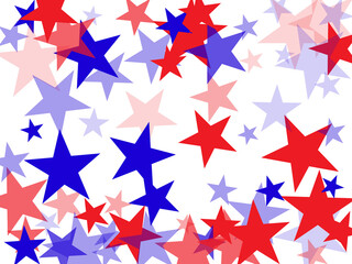  backdrop Vector Illustration, Blue and Red 4th of July Stars sparkles isolated on white.