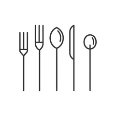 Outline Icons of Fork Spoon Knife and Ladle