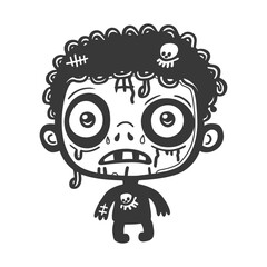 Fototapeta premium Cartoon Illustration of a Sad Zombie with Stitches and Skulls