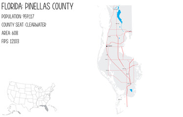 Large and detailed map of Pinellas County in Florida, USA.